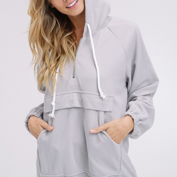 NWT Light Gray Felt Quarter Zip Hoodie - Picture 2 of 7